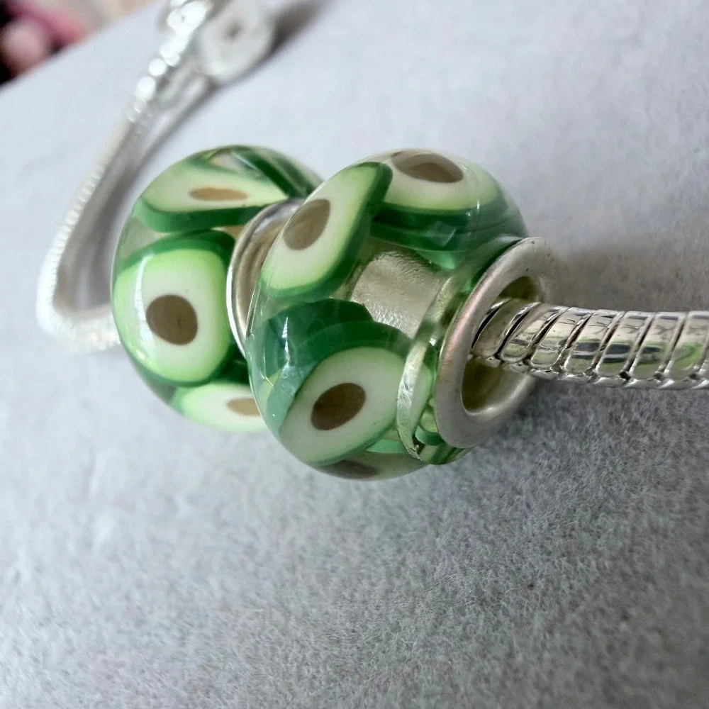 Set of 2 Avocado Spacer European Beads fits PANDORA
